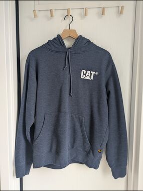 CAT/caterpillar hoodie, heather blue, men's medium